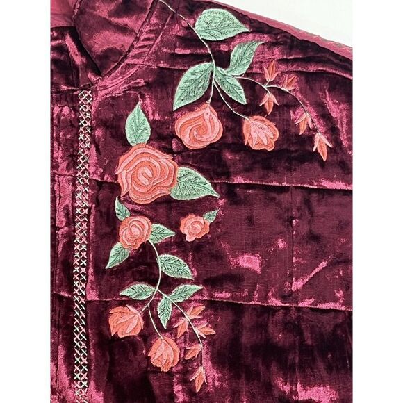 Free People x Anna Sui Rose Garden Velvet Embroidery Dolman Quilted Jacket New M - Picture 8 of 15